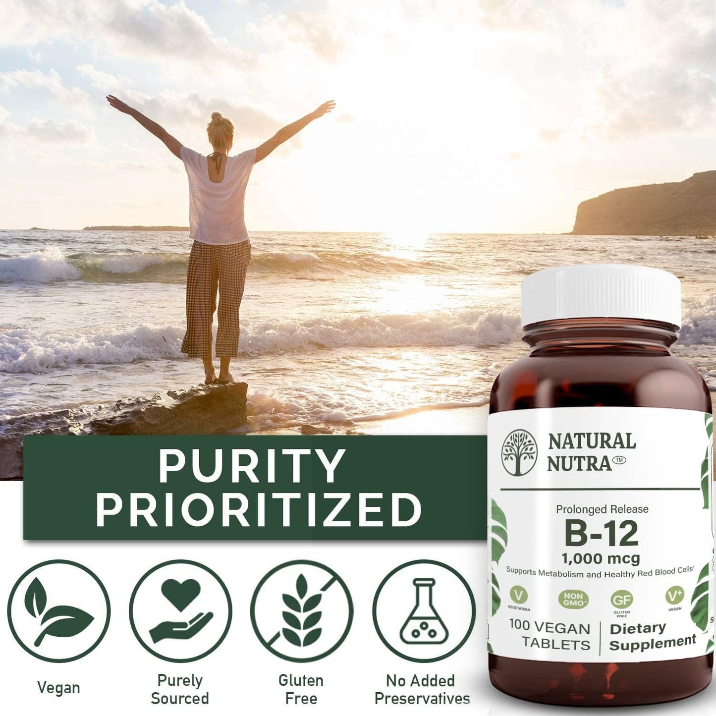 Natural Nutra Vegan Methyl B12 1000mcg, 100 Vegan Lozenges | Supports Cardiovascular & Brain Health, Energy Booster Supplement, Gluten-Free, Enhances Immune Response, Natural Berry Flvr
