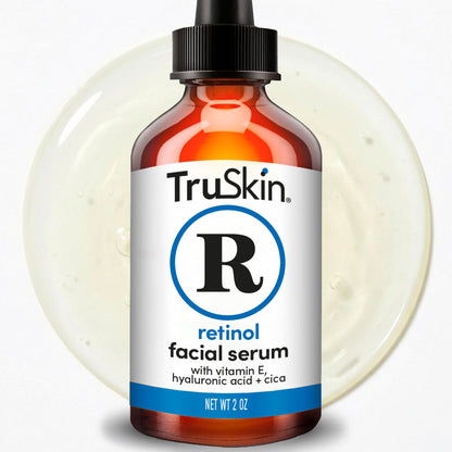 TruSkin Retinol Serum for Face with Hyaluronic Acid & Cica, 1 fl oz | Gentle overnight retinoid serum with Vitamin E helps visibly smooth fine lines, refines skin texture for renewed-looking skin