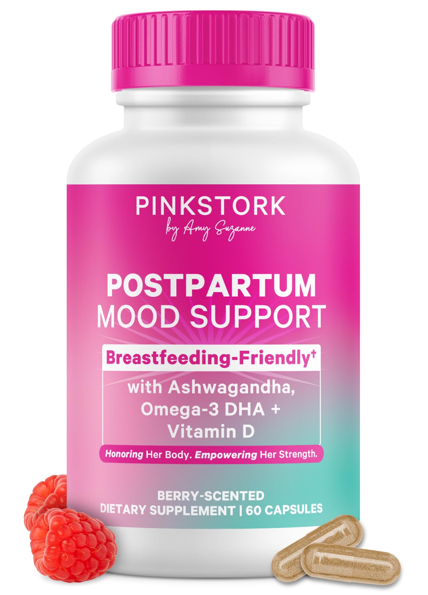 Pink Stork Postpartum Mood Support, 30-Day Supply | Postnatal Supplement for Women, Breastfeeding Friendly, Ashwagandha, Saffron, DHA, Methylated B12, Stress & Cognitive Support