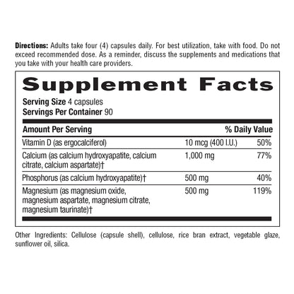 Country Life Target-Mins Calcium Magnesium with Vitamin D-Complex, 1000mg/500mg/10mcg, 240 Vegan Capsules, Certified Gluten Free, Certified Vegan