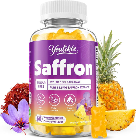 Saffron Gummies 88.5mg, Pineapple Flavor, 60 Count