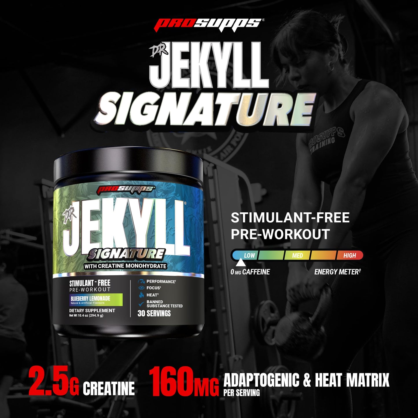 ProSupps Dr. Jekyll Signature Pre Workout Powder with Creatine - Stim-Free Preworkout Supports Focus & Endurance - Caffeine-Free Gym & Fitness Supplements (Blueberry Lemonade, 30 Servings)