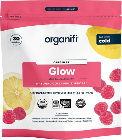 Organifi Glow - Vegan Collagen Powder for Women - Organic Flavored Water Ingredient, 30 Servings