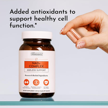 JUST INGREDIENTS NAD+ Supplement - Cellular Energy & Resveratrol Support - 60 Capsules