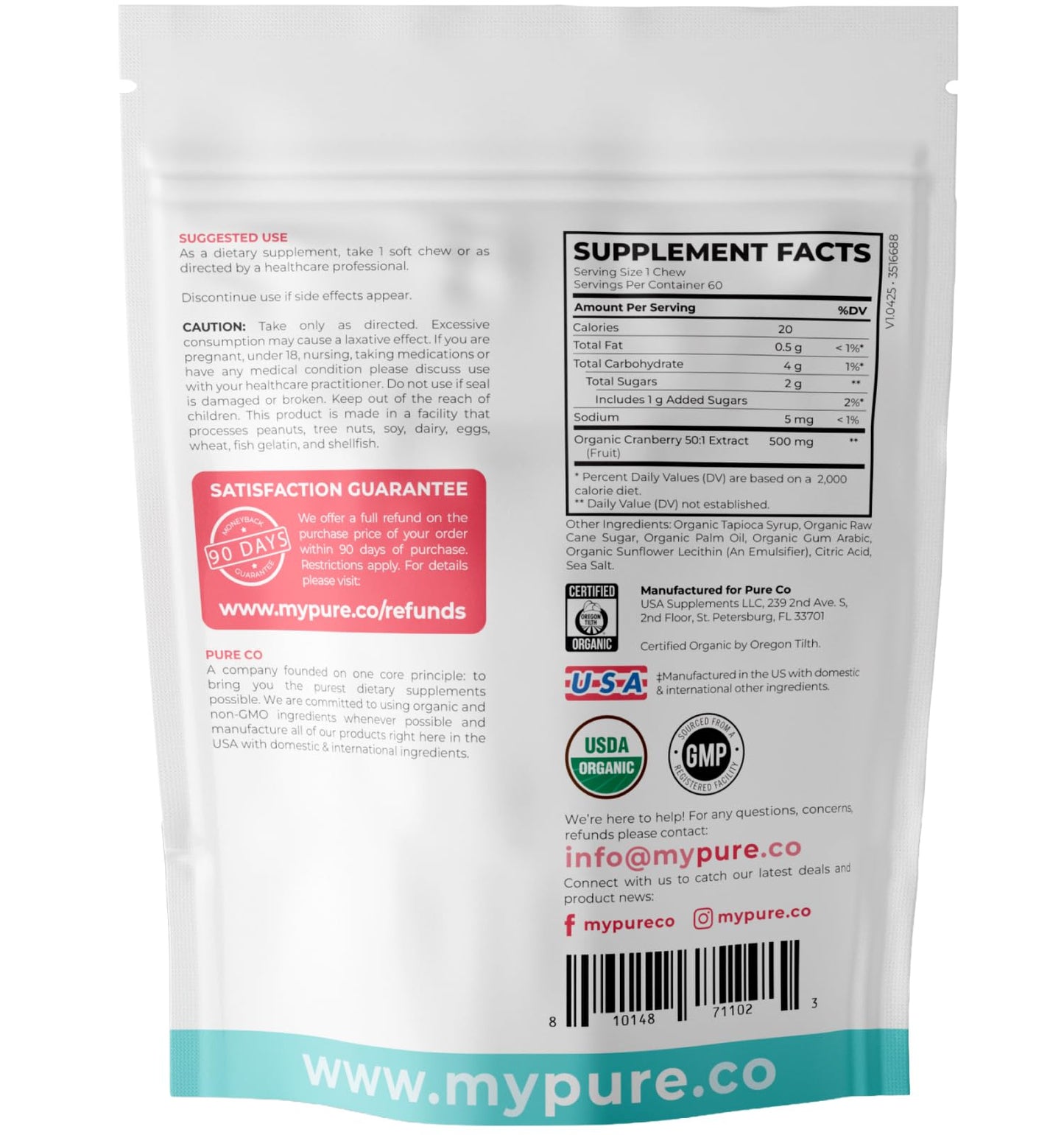 Organic Cranberry Pills - Vegan Supplement for Urinary Tract Health & Kidney Cleanse - Cranberry Pills for Women 500mg 50:1 Cranberry Concentrate Per Serving - Urinary Tract Support - 60 Capsules