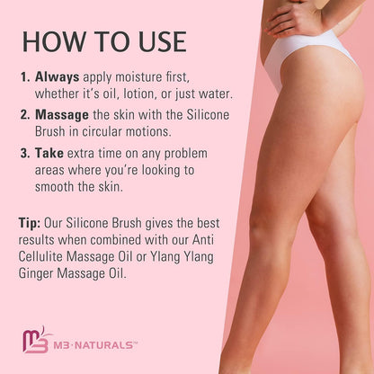 Anti Cellulite Massage Oil and Silicone Brush Bundle by M3