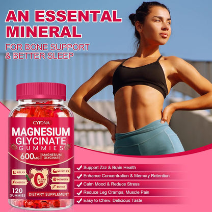 Magnesium Glycinate Gummies 600mg, Sugar Free Magnesium Gummies for Adults