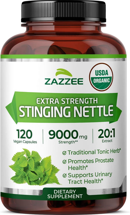 Zazzee USDA Organic Stinging Nettle Leaf 20:1 Extract, 120 Vegan Capsules, 4 Month Supply, Urtica Dioica, Respiratory, Immune & Seasonal Wellness Support, Organic Herbal Supplement, Made in the USA