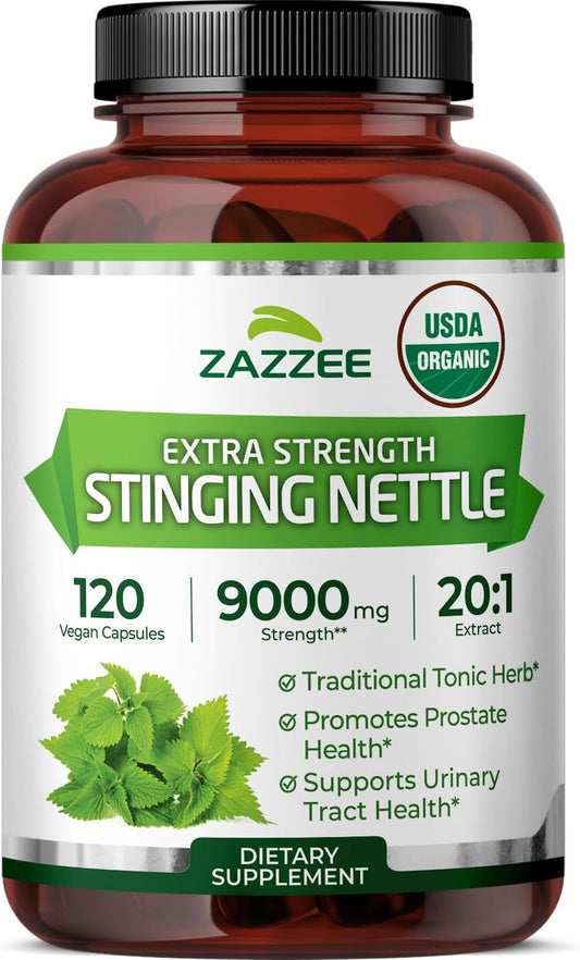 Zazzee USDA Organic Stinging Nettle Leaf 20:1 Extract, 120 Vegan Capsules, 4 Month Supply, Urtica Dioica, Respiratory, Immune & Seasonal Wellness Support, Organic Herbal Supplement, Made in the USA