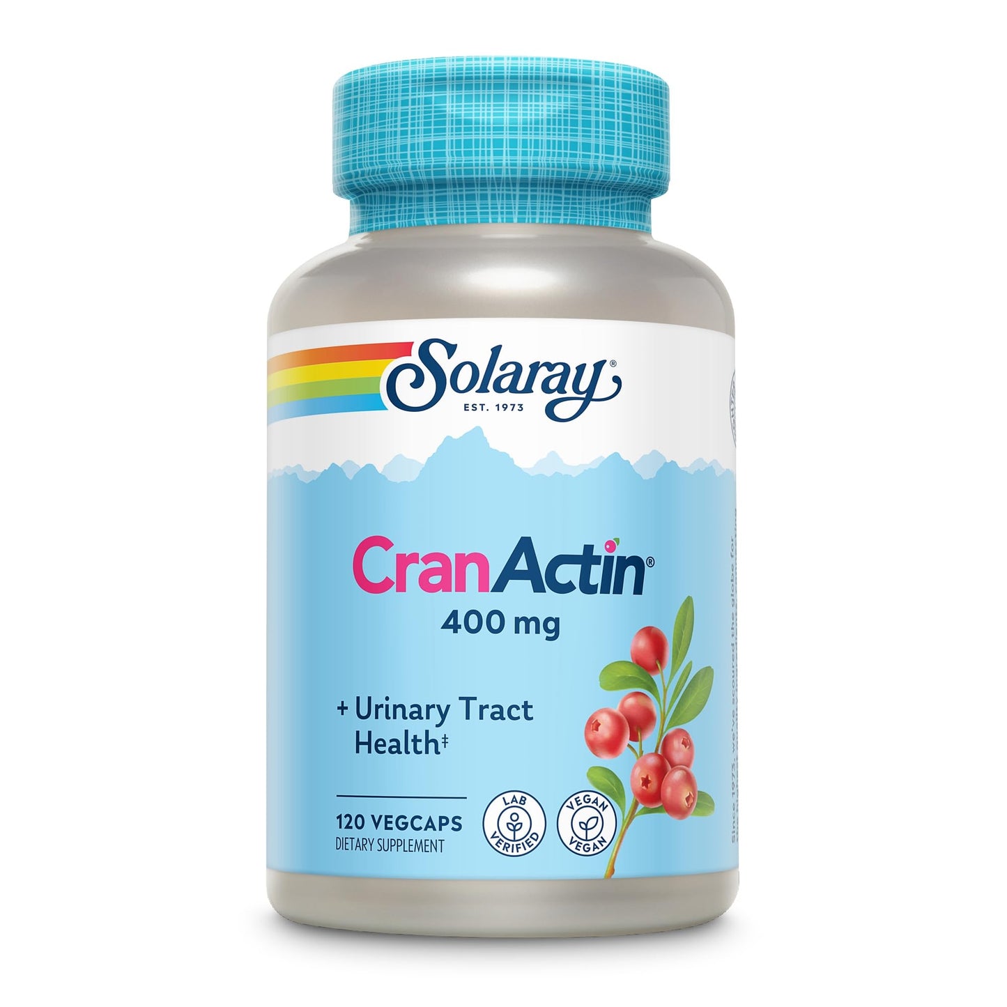 SOLARAY CranActin Cranberry Extract 400 mg - Cranberry Supplements for Women and Men - Bladder and Urinary Tract Health Support with Vitamin C - Vegan, 60-Day Guarantee, 120 Servings, 120 VegCaps