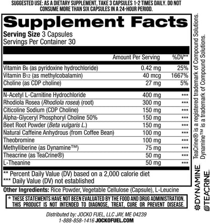 Jocko Fuel Brain Power - Nootropic Dietary Supplements for Memory & Focus wiht L Theanine, L Carnitine- Energy & Focus Supplement (90 Capsules)
