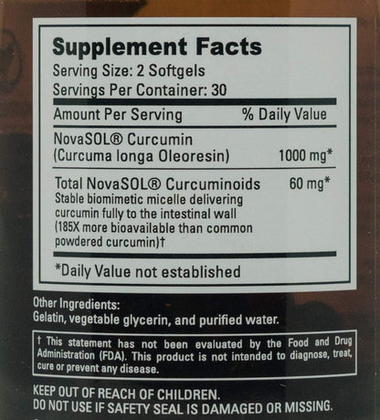 OptimaEarth Liquid Gold Curcumin with NovaSOL — High Absorption Turmeric Supplement, 60 Softgels