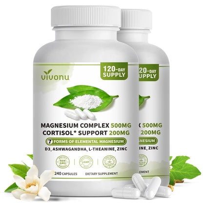 Triple Magnesium Complex for Women and Men, Magnesium Glycinate 400mg, Malate, Citrate, High Absorption Chelated Magnesium Supplement Support Sleep, Muscle, Non-GMO, Gluten Free - 240 Capsules