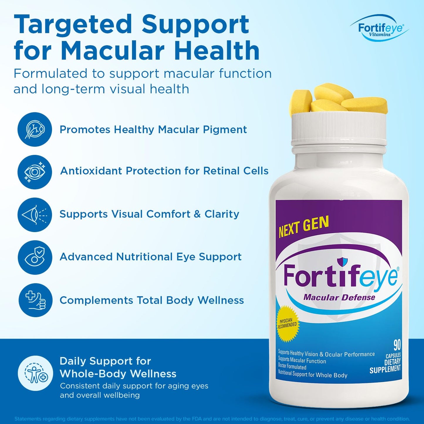 Fortifeye Vitamins Macular Defense Multivitamin-30 Day Supply, 90 Tablets (Zinc Free), All Natural Total Body & Eye Vitamins for Vision, Pure Macular Support Formula, Complex Eye Vitality Supplement