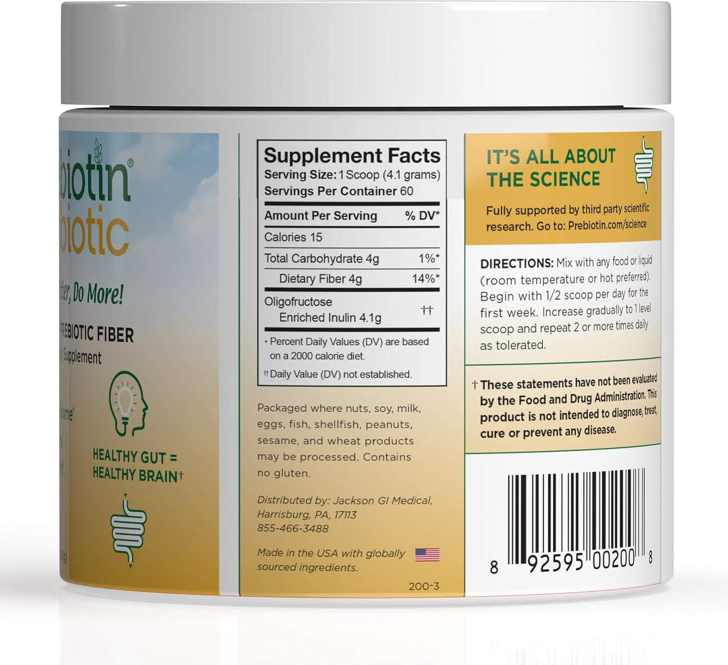 Prebiotin Prebiotic Fiber Supplement Powder � 8.68 oz � Supports Digestive Health � High Fiber, Boosts Probiotics, Reduces Hunger � All-Natural, Gluten-Free