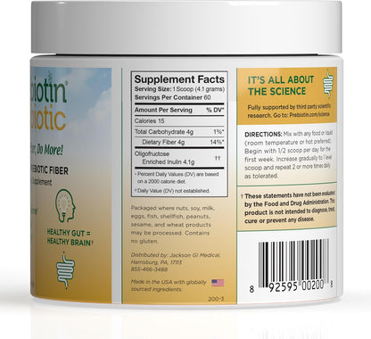 Prebiotin Prebiotic Fiber Supplement Powder � 8.68 oz � Supports Digestive Health � High Fiber, Boosts Probiotics, Reduces Hunger � All-Natural, Gluten-Free