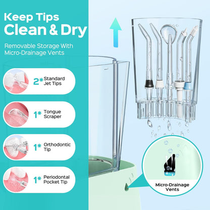 COSLUS E2 Water Dental Flosser for Teeth, Multi-User Family Use, Green