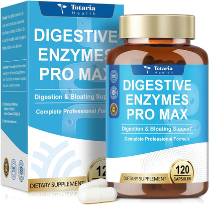 Digestive Enzymes Pro Max 1000mg, 25-in-1 with Apple Cider Vinegar, Probiotics, Prebiotics, Postbiotics, Bromelain, Papain, Lactase, Gentian, Artichoke, Ginger for Digestion, Bloating & Gut, 120 Caps