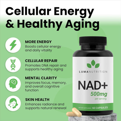 Luma Nutrition NAD+ Supplement 1000mg for Women & Men - 60 Capsules