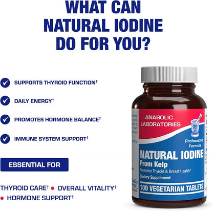 Sea Kelp Iodine Supplement - Clinical Grade Enhanced Iodine Supplement for Women and Men for Energy Metabolism and Thyroid Support - High Absorption Vegetarian Non-GMO Small Tablets (100 Servings)