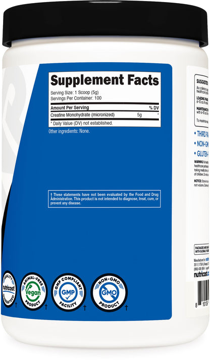 Nutricost Creatine Monohydrate Micronized Powder 500G, 5000mg Per Serv (5g) - 100 Servings, 17.9 Oz