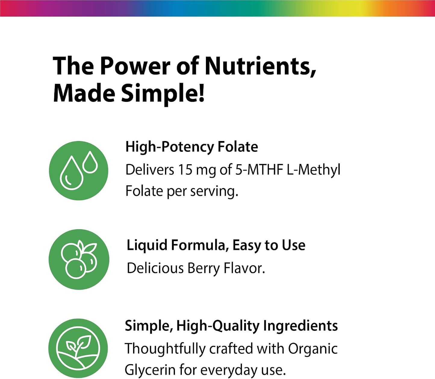 Rainbow Light L Methyl Folate 15 mg | 2 fl oz | with Organic Glycerin | Berry Flavor | USDA Organic | Liquid Supplement