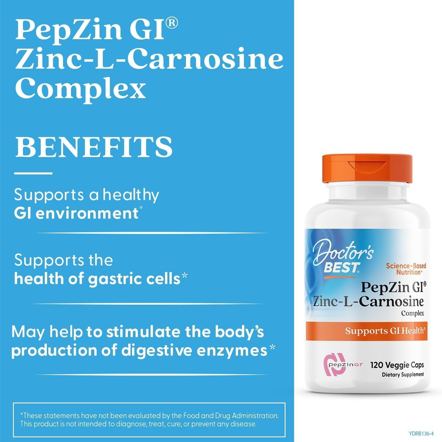 Doctor's Best PepZin GI, Zinc-L-Carnosine Complex for Men & Women - Zinc Carnosine Supplement Caps for Gut Health, Digestive Support, & Stomach Comfort, Vegan, Gluten Free - 120 Veg Capsules