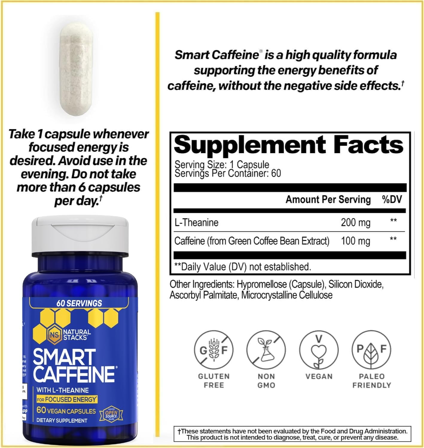 NATURAL STACKS Smart Caffeine + Dopamine Brain Food Bundle - Supports Energy, Focus & Mental Drive* - 120 Total Capsules