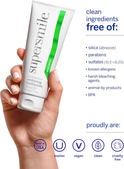 Supersmile Wild Mint Whitening Toothpaste, 8 Oz Tubes, 2-Pack Set