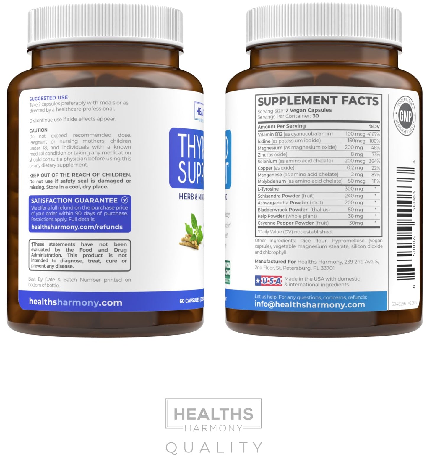 Thyroid Support with Iodine - 120 Capsules (Non-GMO) Improve Your Energy - Ashwagandha Root, Zinc, Selenium, Vitamin B12 Complex - Thyroid Health Supplement for Women and for Men - 60 Day Supply