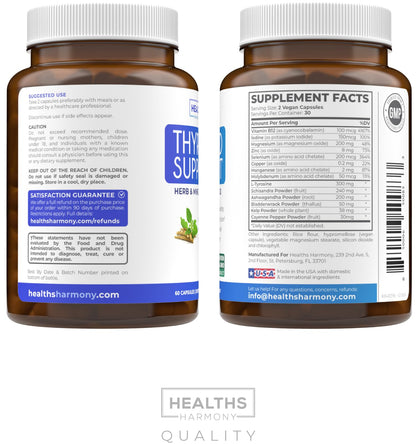 Thyroid Support with Iodine - 120 Capsules (Non-GMO) Improve Your Energy - Ashwagandha Root, Zinc, Selenium, Vitamin B12 Complex - Thyroid Health Supplement for Women and for Men - 60 Day Supply