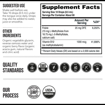 L Methyl Folate 15mg Plus Methyl B12 Cofactor – High Potency, Active 5-MTHF Form - Supports Mood, Methylation, Cognition – Bioactive Forms of Vitamin B9 & B12 (60 Capsules – 60 Servings)