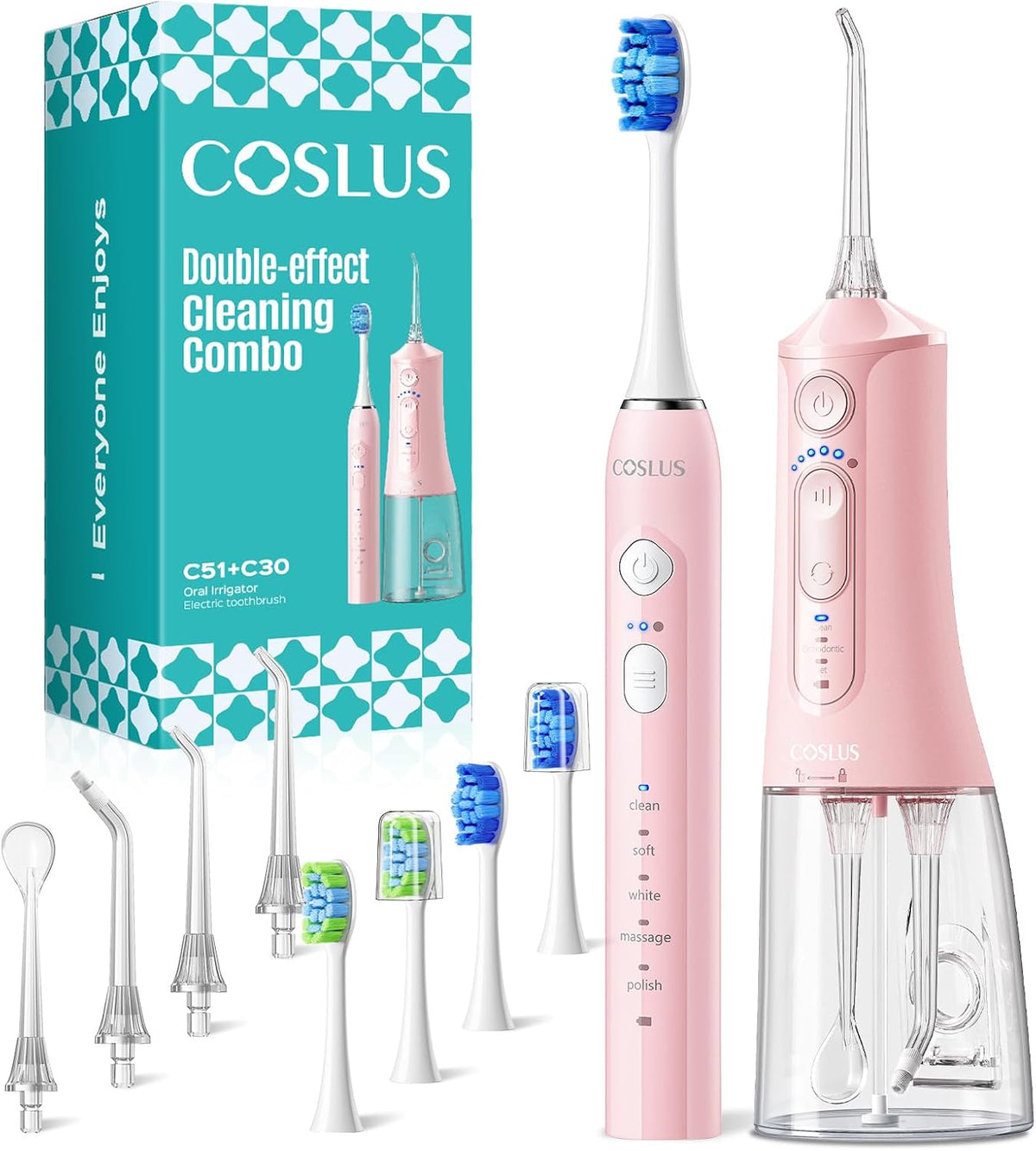 COSLUS Electric Toothbrush with Water Flosser Combo Pink & Black