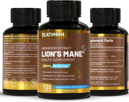 Lion’s Mane Capsules 1200mg, Immune Support, 120 Count