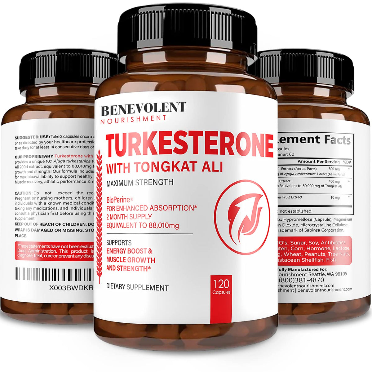 Turkesterone 8,000mg [Highest Purity] + BioPerine® for High Absorption Supplement