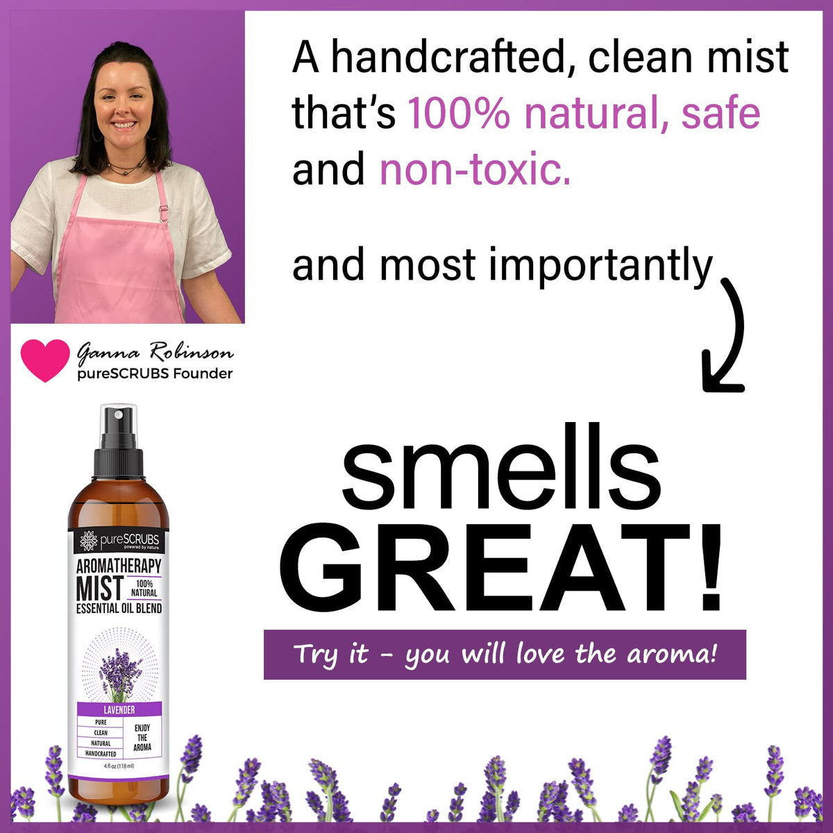 Shake, Mist & Enjoy - pureSCRUBS Premium Lavender Aromatherapy Spray Mist for Room, Body, Linens
