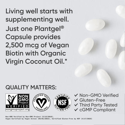 Sports Research® Biotin 10,000mcg with Organic Coconut Oil - Biotin (Vitamin B7) for Healthy Skin and Hair Support* - for Women and Men - Vegan, Non-GMO, Gluten & Soy-Free - 120 Veggie Softgels