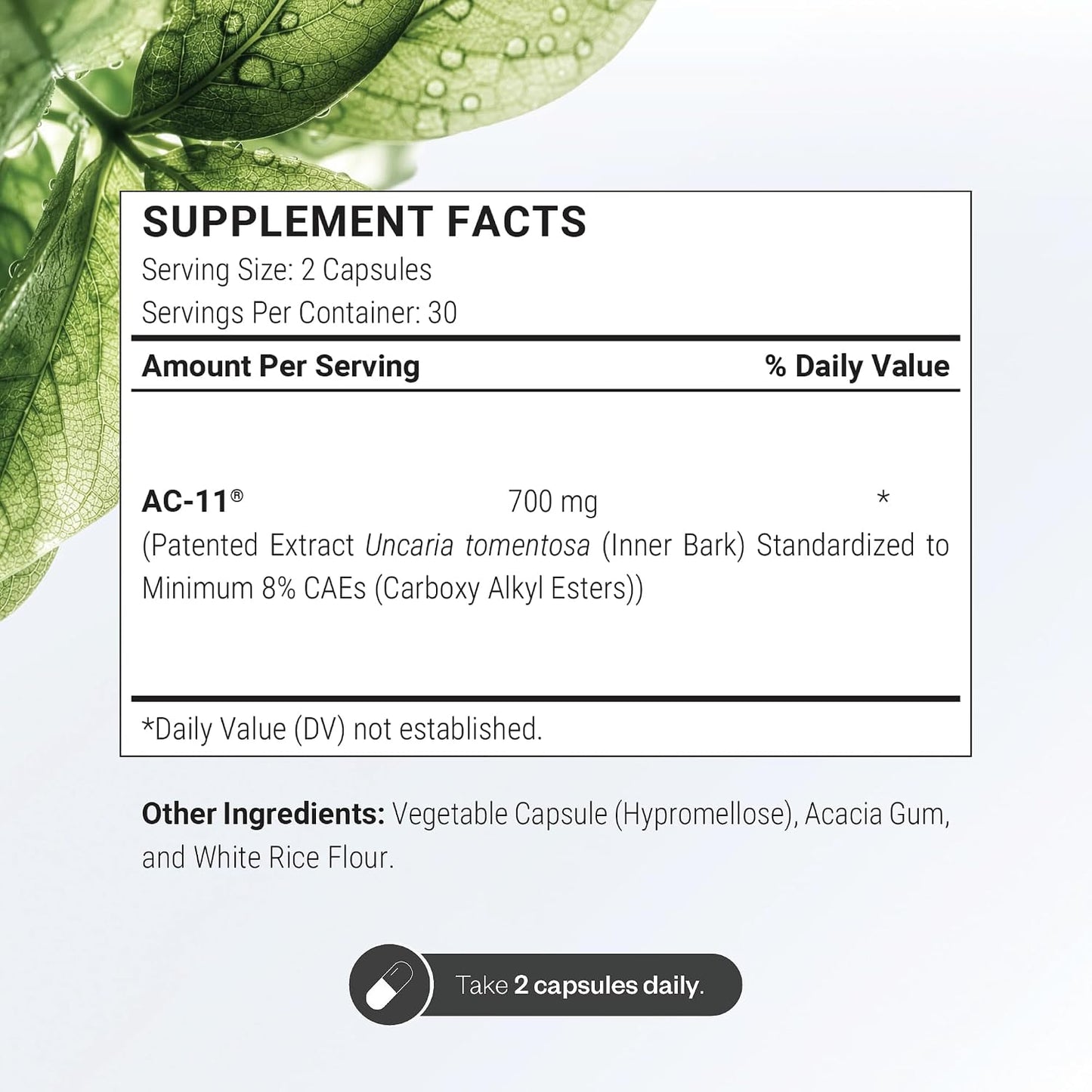Supersmart AC-11 Supplement 700mg per Day (Cat's Claw Extract) - Uncaria Tomentosa Bark | Non-GMO & Gluten Free - 60 Vegetarian Capsules | Extract from Uncaria tomentosa with plant bioactive ingredients - 60 capsules