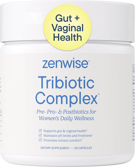 Zenwise Health Tribiotic, Probiotics, Prebiotics for Women - 60 CT | 25 Billion CFU, Prebiotic + Probiotic + Postbiotic, Digestive & Bloating Relief, Vaginal & PH Support