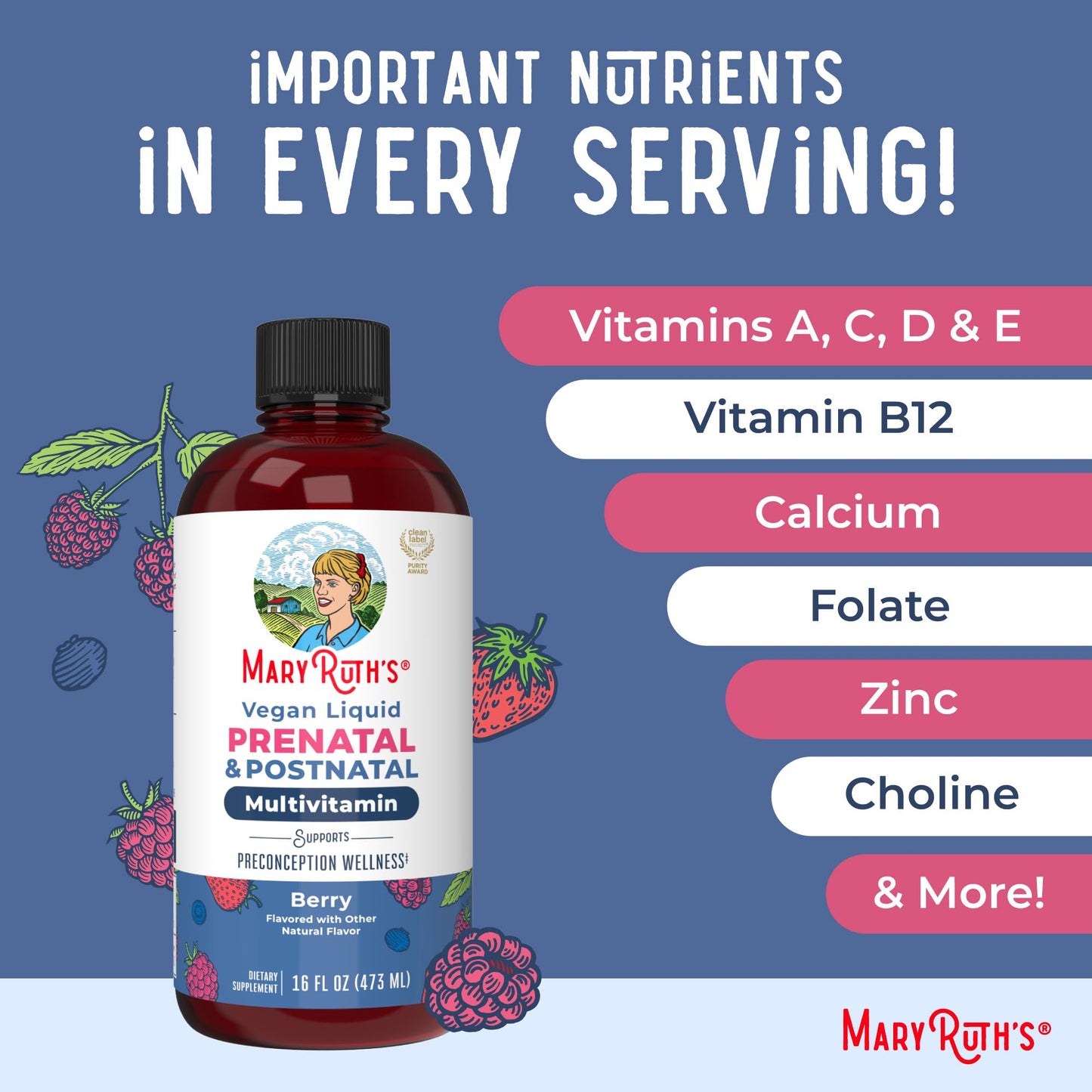 MARYRUTH'S Postnatal & Prenatal Liquid Multivitamin for Women | Selenium | Folate | Healthy Fetal Development | Prenatal Vitamins | Vegan | Non-GMO | Sugar Free | Gluten Free | 16 oz