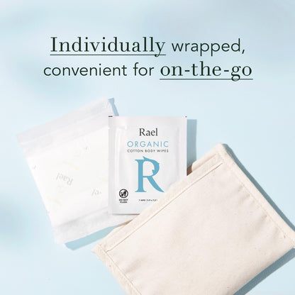 Rael Body Wipes, Organic Cotton Wipes for Women - Unscented Body Wipes, Individually Wrapped