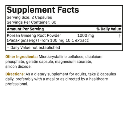 Futurebiotics Korean Panax Ginseng 1000 MG Per Serving Energy, Memory & Brain Health