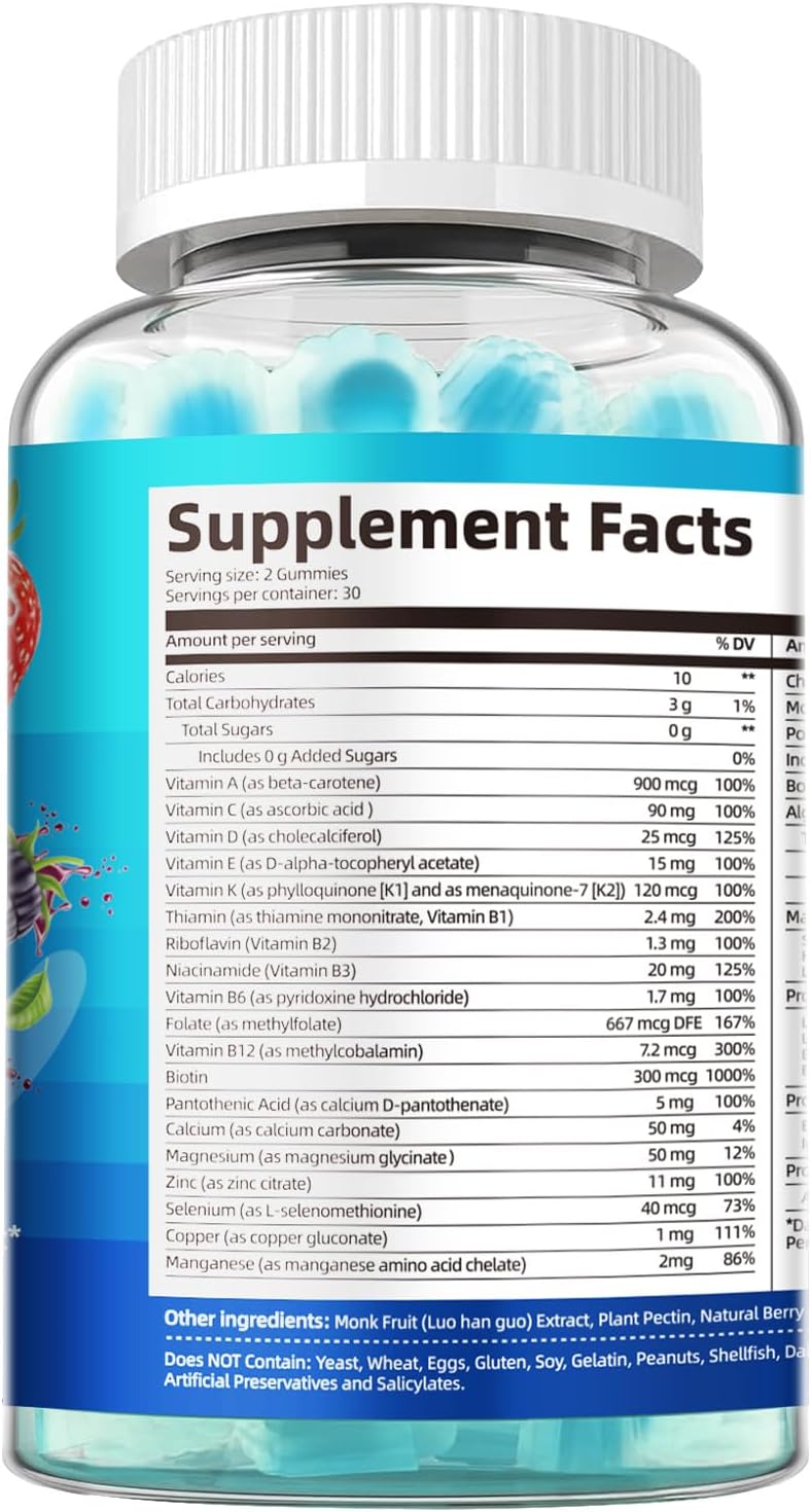 Migcopat Multivitamin for Men, Mens Multivitamins Gummies w/Omega-3, Probiotics, Inositol, Folate, Biotin, Zinc, Vitamins A, C, D, E, B, Support Heart, Brain, Muscle, Energy, Sugar-Free, Berry Flavor