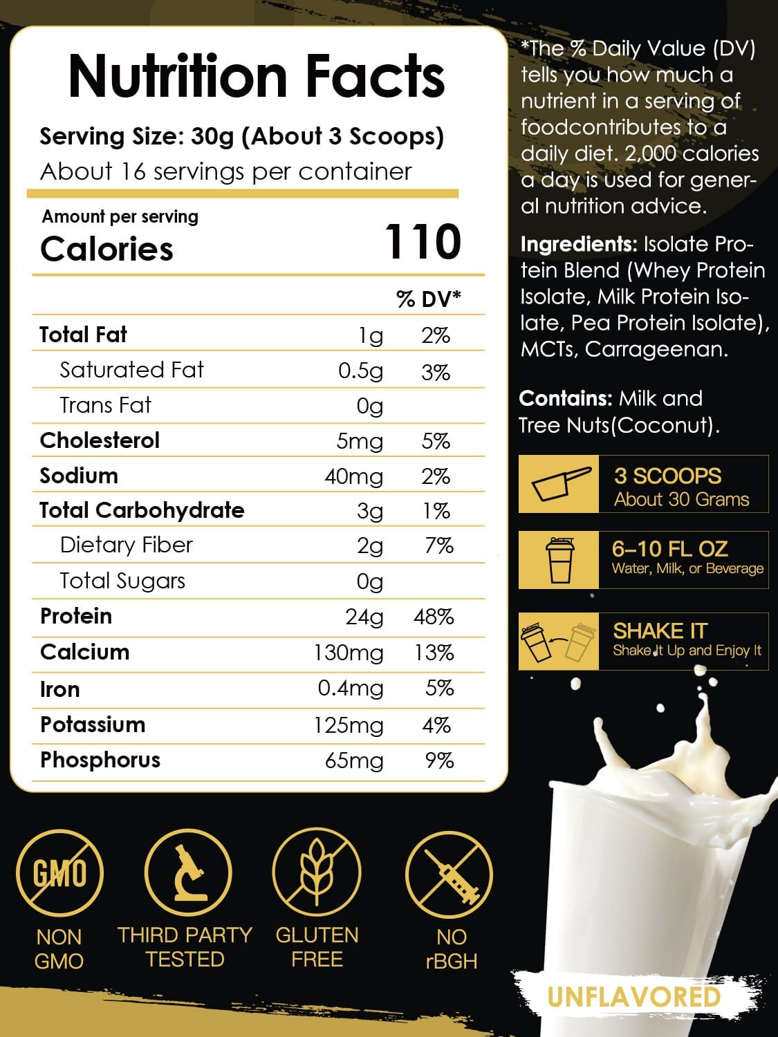 NATURE TARGET Unflavored Protein Powder, Whey & Pea Blend, 16 Servings | 24g Protein, Whey Protein Isolate, with MCTs, Mixes in Hot Coffee & Foods, No Bloating, Scoop Included, Gluten-Free