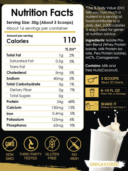 NATURE TARGET Unflavored Protein Powder, Whey & Pea Blend, 16 Servings | 24g Protein, Whey Protein Isolate, with MCTs, Mixes in Hot Coffee & Foods, No Bloating, Scoop Included, Gluten-Free