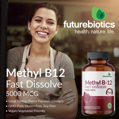 Futurebiotics Methyl B12 5000 MCG Vitamin B12 Methylcobalamin, Cherry Flavor Non-GMO, 60 Vegetarian Lozenges