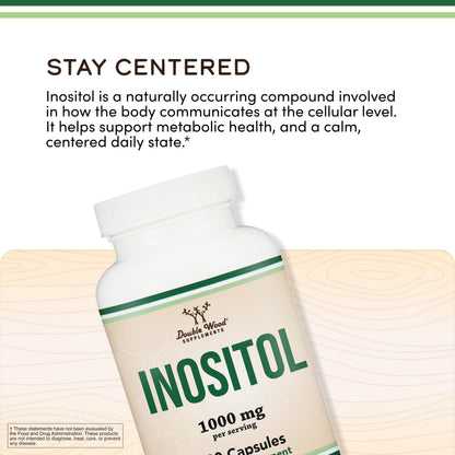 Inositol Capsules (Myo Inositol) 1000mg Health Support for Women (60 Count)(No Fillers, Vegan Safe, Gluten Free) by Double Wood
