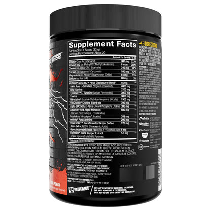 Mutant Mind FK - Epic Nootropic Pre-Workout - Brain Supplement for Mental Focus - 20 Serve - Blue Raspberry - 460g