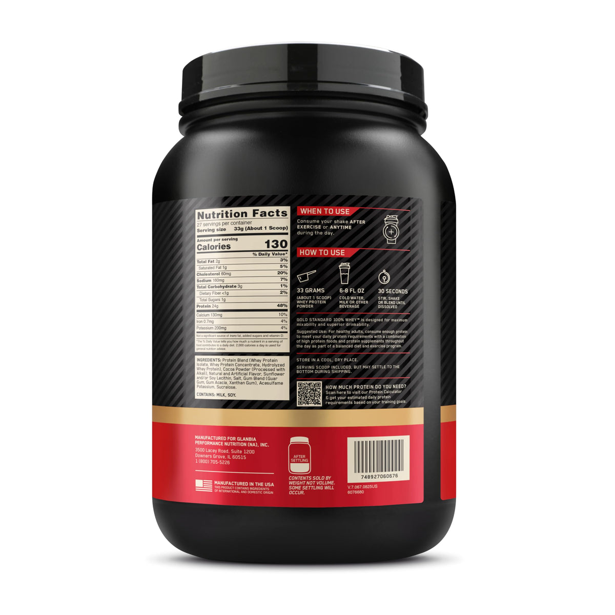 Optimum Nutrition Gold Standard Whey Protein, Double Rich Chocolate, 2 LB