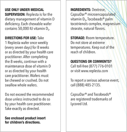 Replesta 50,000 IU Vitamin D3 Cholecalciferol, for Vitamin D Deficiency, Once-Weekly Chewable Wafer, Non-GMO, Natural Orange Flavor, 8 Count (Pack of 1)